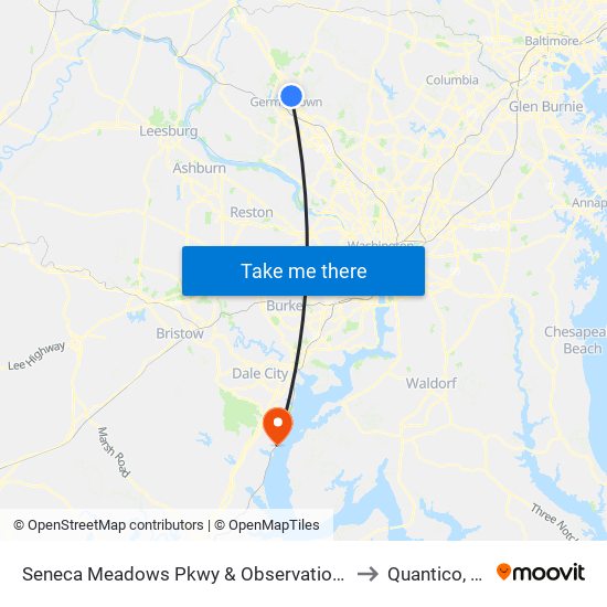 Seneca Meadows Pkwy & Observation Dr to Quantico, VA map