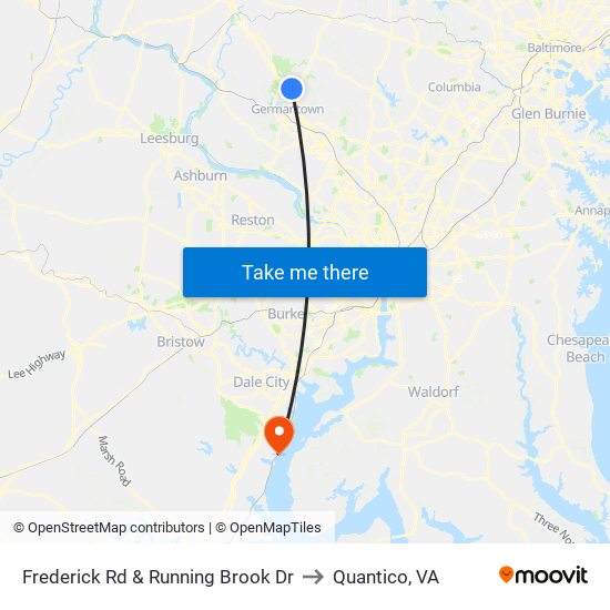 Frederick Rd & Running Brook Dr to Quantico, VA map