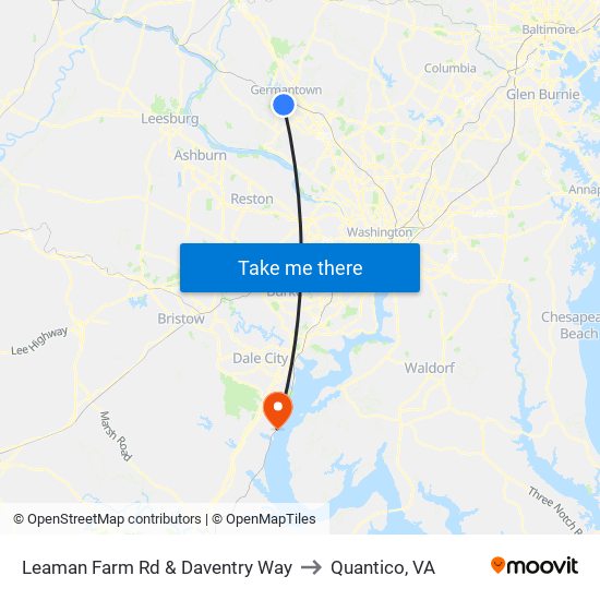 Leaman Farm Rd & Daventry Way to Quantico, VA map