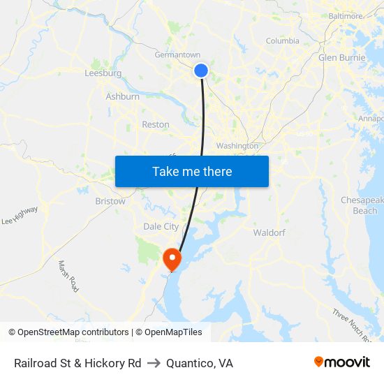 Railroad St & Hickory Rd to Quantico, VA map