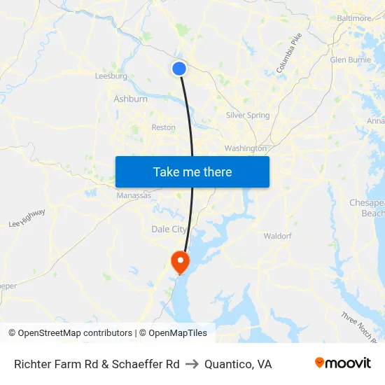 Richter Farm Rd & Schaeffer Rd to Quantico, VA map