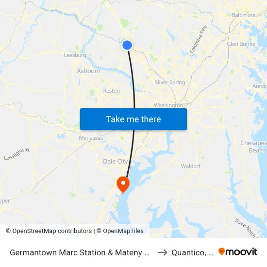 Germantown Marc Station & Mateny Hill Rd to Quantico, VA map