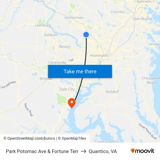 Park Potomac Ave & Fortune Terr to Quantico, VA map