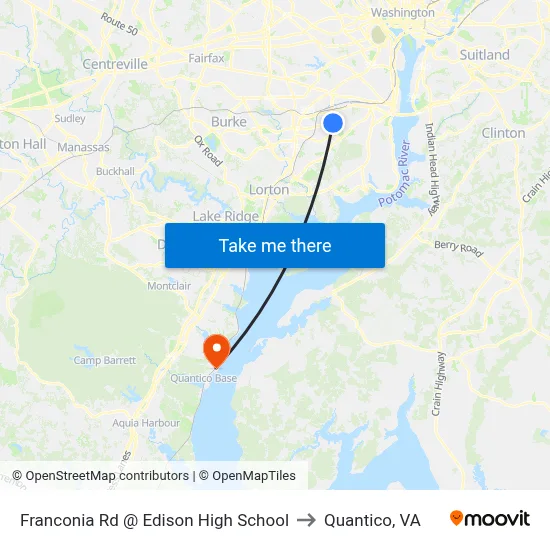 Franconia Rd @ Edison High School to Quantico, VA map