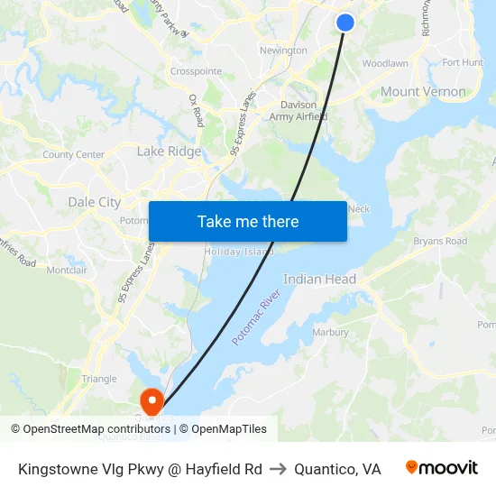 Kingstowne Vlg Pkwy @ Hayfield Rd to Quantico, VA map