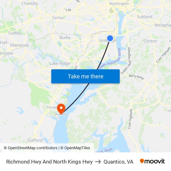 Richmond Hwy And North Kings Hwy to Quantico, VA map