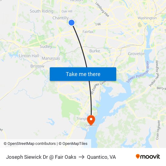 Joseph Siewick Dr @ Fair Oaks to Quantico, VA map