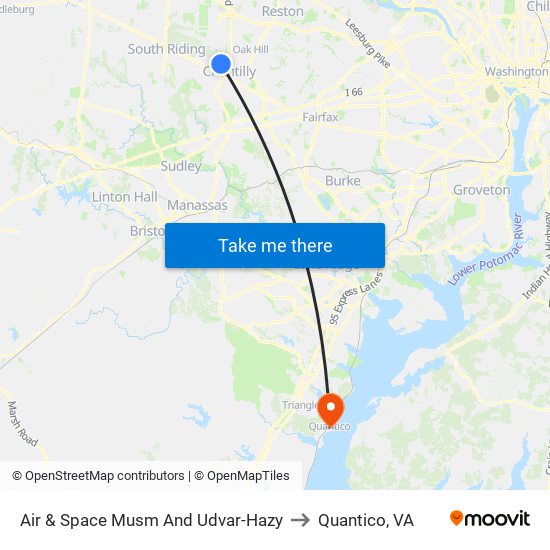 Air & Space Musm And Udvar-Hazy to Quantico, VA map