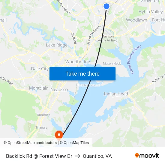 Backlick Rd @ Forest View Dr to Quantico, VA map