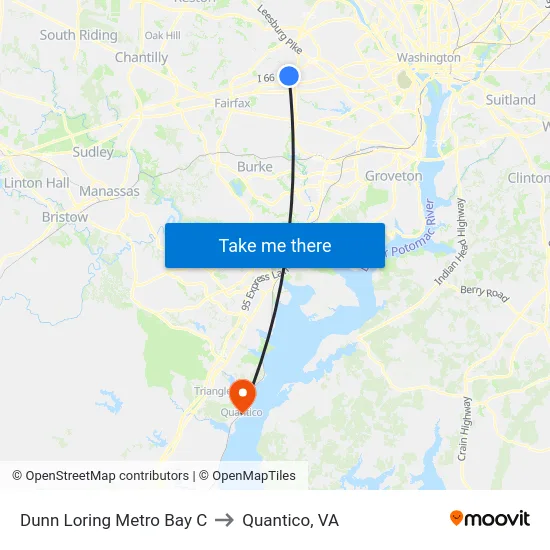 Dunn Loring Metro Bay C to Quantico, VA map