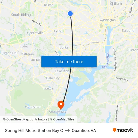 Spring Hill Metro Station Bay C to Quantico, VA map