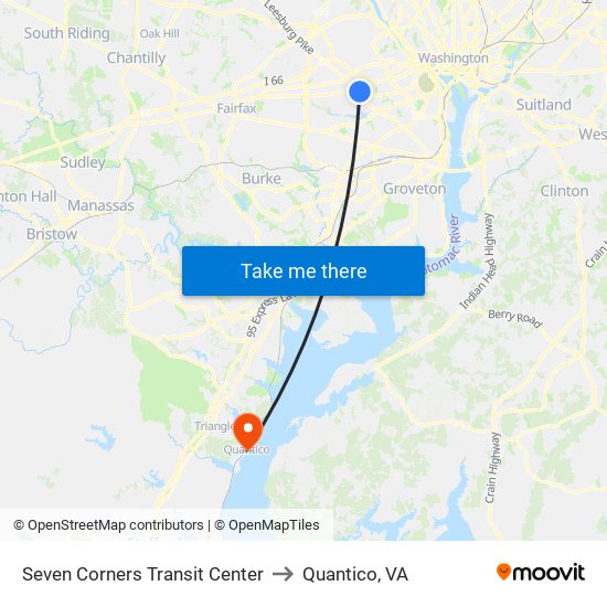 Seven Corners Transit Center to Quantico, VA map