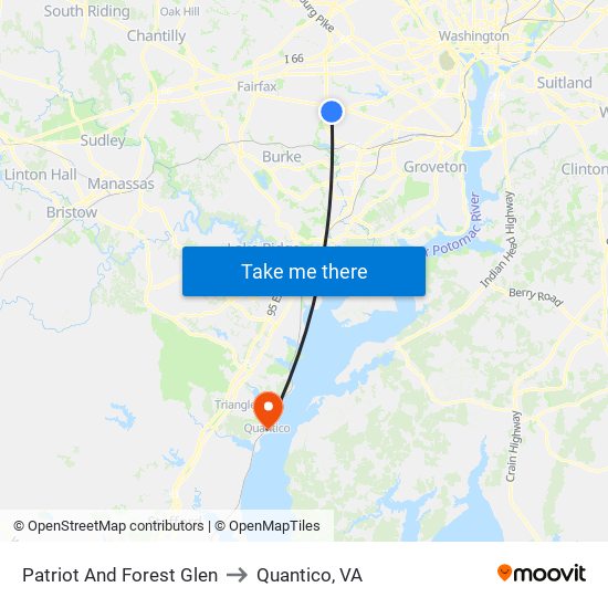 Patriot And Forest Glen to Quantico, VA map