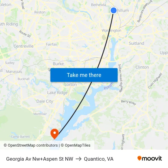 Georgia Av Nw+Aspen St NW to Quantico, VA map