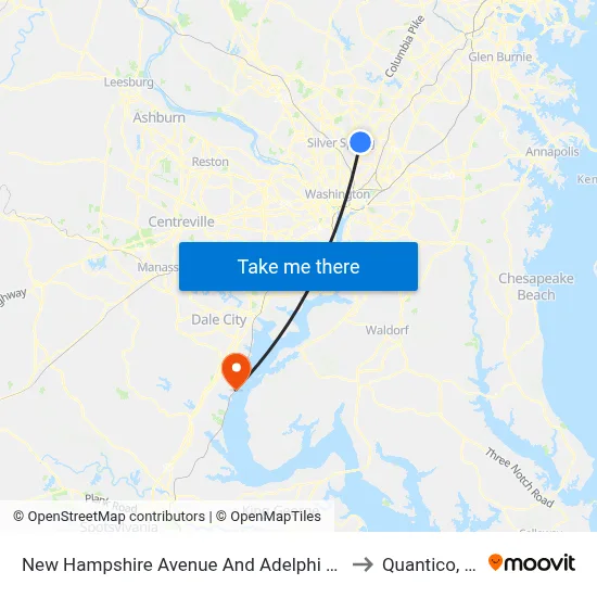 New Hampshire Avenue And Adelphi Road to Quantico, VA map