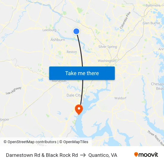 Darnestown Rd & Black Rock Rd to Quantico, VA map