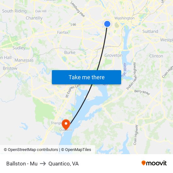 Ballston - Mu to Quantico, VA map