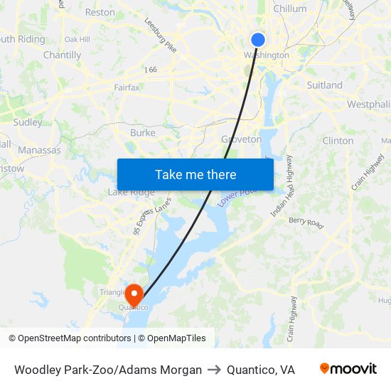 Woodley Park-Zoo/Adams  Morgan to Quantico, VA map