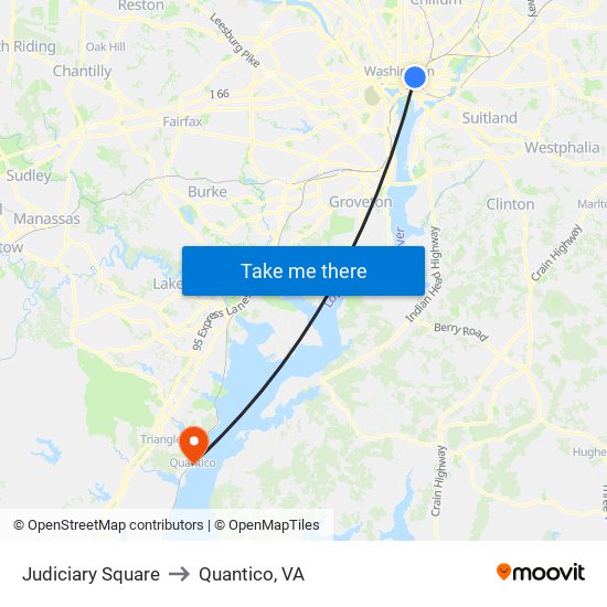 Judiciary Square to Quantico, VA map