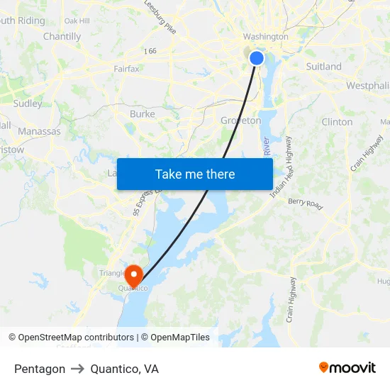 Pentagon to Quantico, VA map