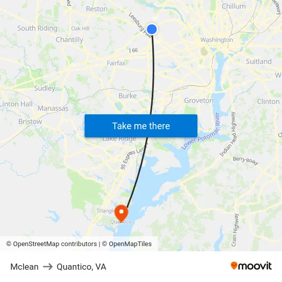 Mclean to Quantico, VA map