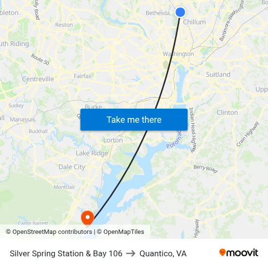 Silver Spring Station & Bay 106 to Quantico, VA map