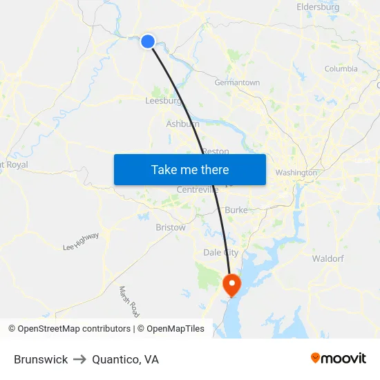 Brunswick to Quantico, VA map