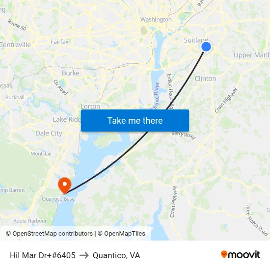 Hil Mar Dr+#6405 to Quantico, VA map