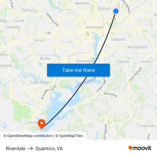 Riverdale to Quantico, VA map