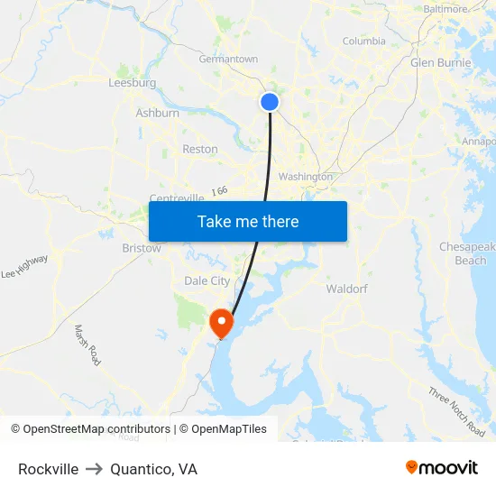 Rockville to Quantico, VA map