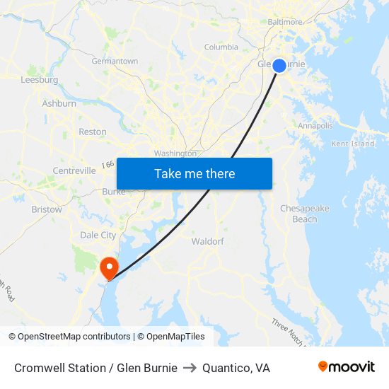 Cromwell Station / Glen Burnie to Quantico, VA map