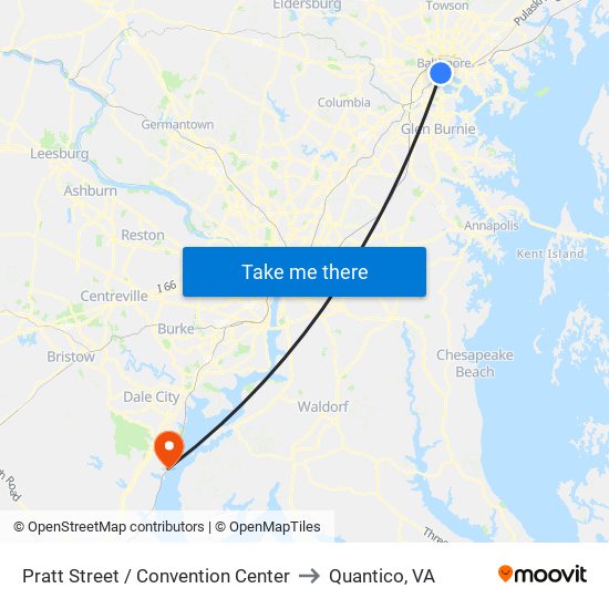 Pratt Street / Convention Center to Quantico, VA map