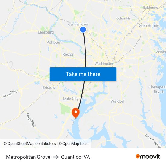 Metropolitan Grove to Quantico, VA map