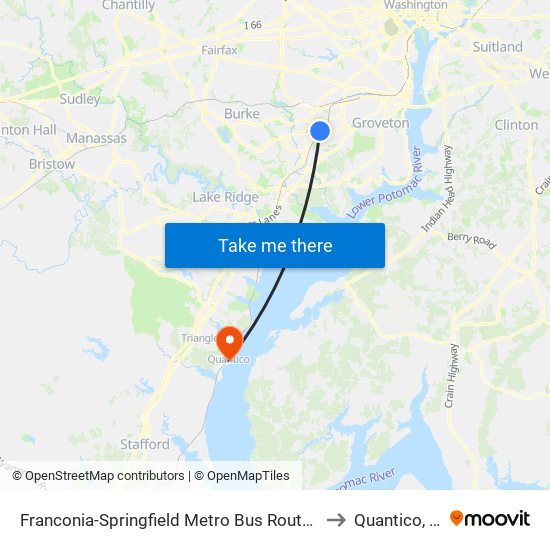 Franconia-Springfield Metro Bus Route 301 to Quantico, VA map