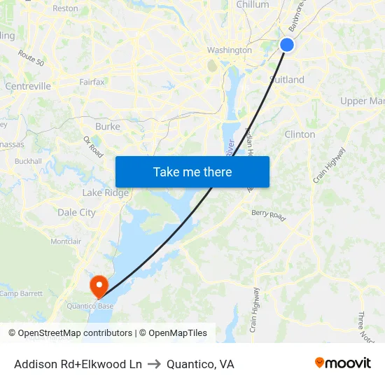Addison Rd+Elkwood Ln to Quantico, VA map