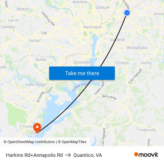 Harkins Rd+Annapolis Rd to Quantico, VA map