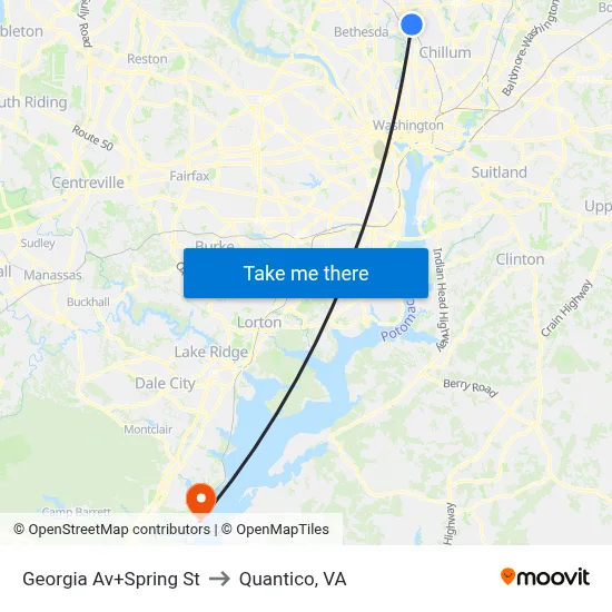 Georgia Av+Spring St to Quantico, VA map