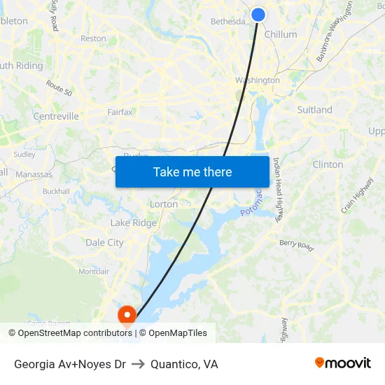 Georgia Av+Noyes Dr to Quantico, VA map