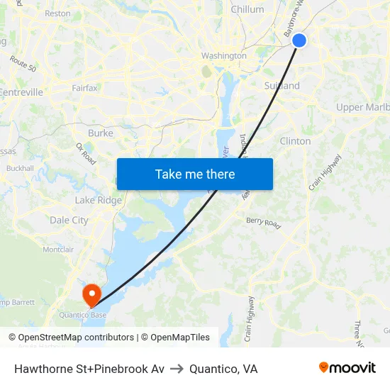 Hawthorne St+Pinebrook Av to Quantico, VA map