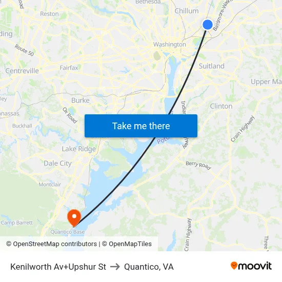 Kenilworth Av+Upshur St to Quantico, VA map