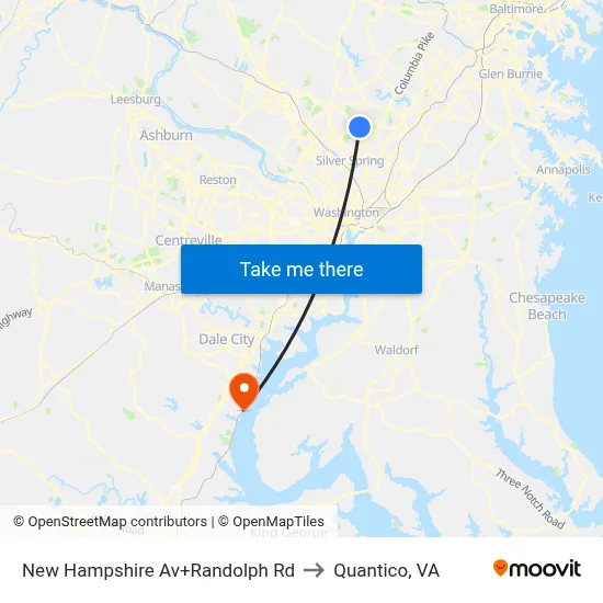 New Hampshire Av+Randolph Rd to Quantico, VA map