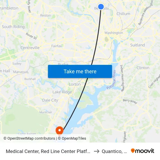 Medical Center, Red Line Center Platform to Quantico, VA map
