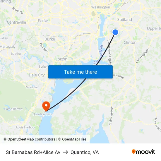 St Barnabas Rd+Alice Av to Quantico, VA map