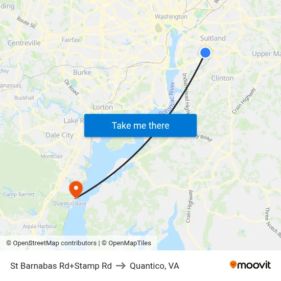 St Barnabas Rd+Stamp Rd to Quantico, VA map