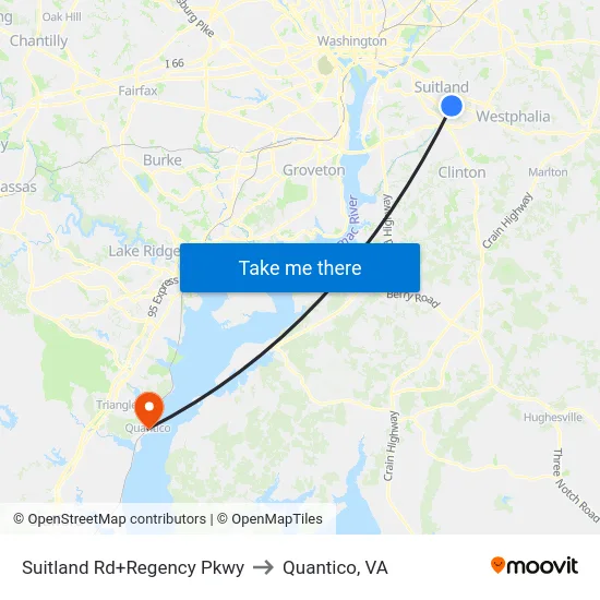 Suitland Rd+Regency Pkwy to Quantico, VA map