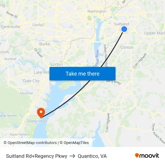 Suitland Rd+Regency Pkwy to Quantico, VA map