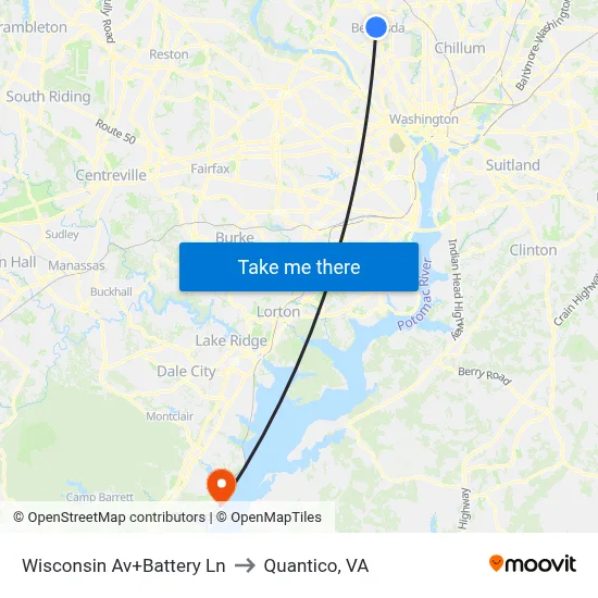 Wisconsin Av+Battery Ln to Quantico, VA map
