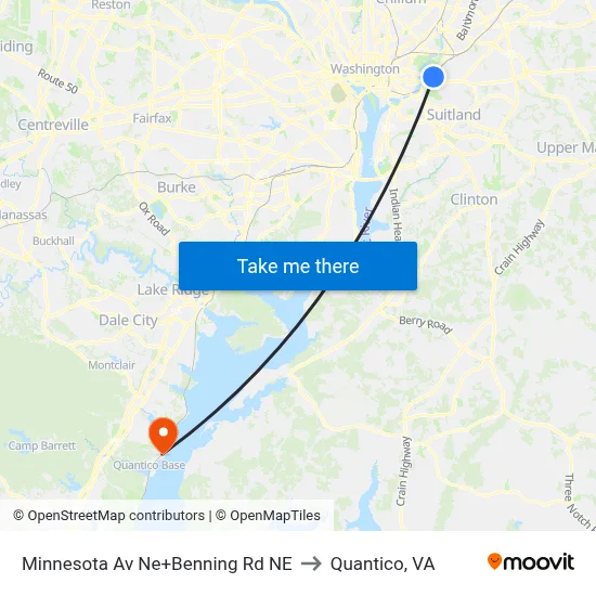 Minnesota Av Ne+Benning Rd NE to Quantico, VA map