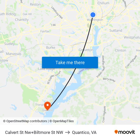 Calvert St Nw+Biltmore St NW to Quantico, VA map