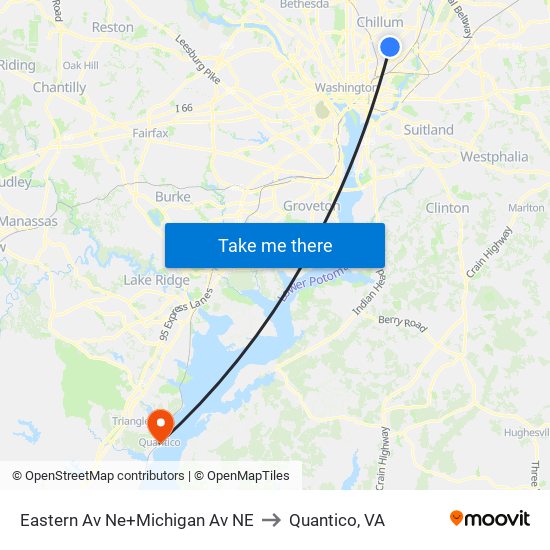 Eastern Av Ne+Michigan Av NE to Quantico, VA map